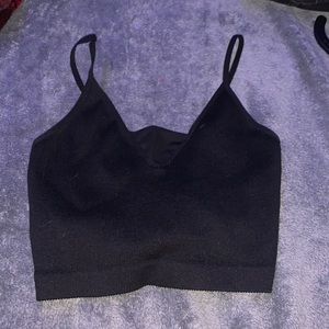 Black mesh knit crop top